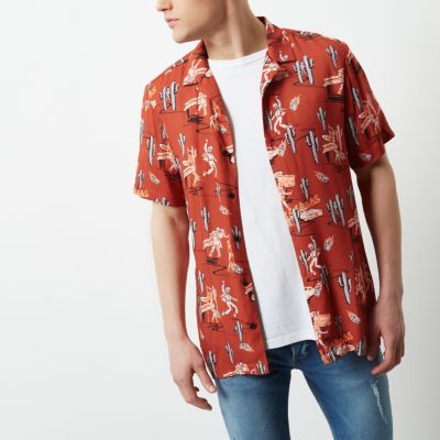 Red day of the dead print short sleeve shirt